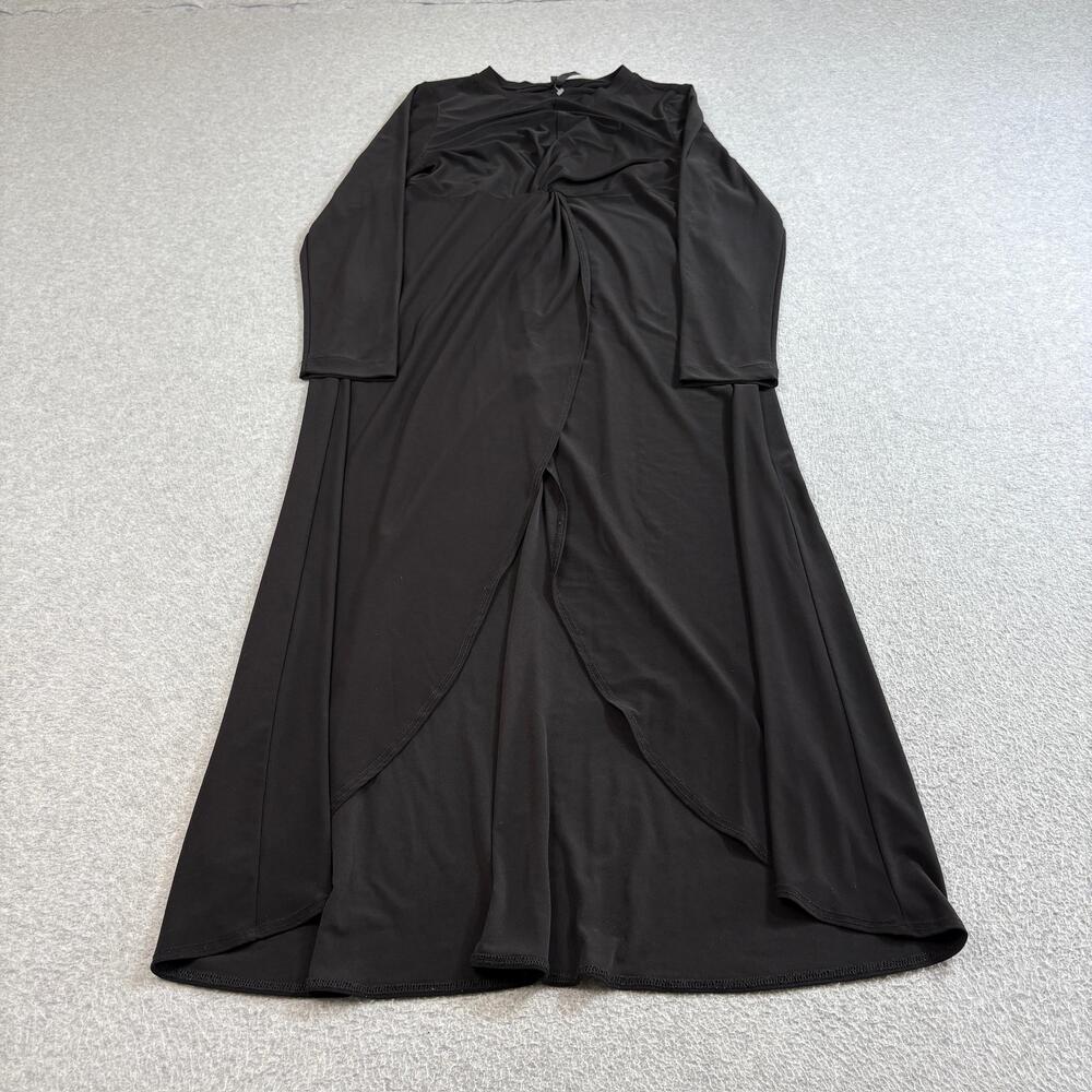 IC By Connie K Dress Women Medium Black Maxi Long Sleeve Wrap Ruched Front USA